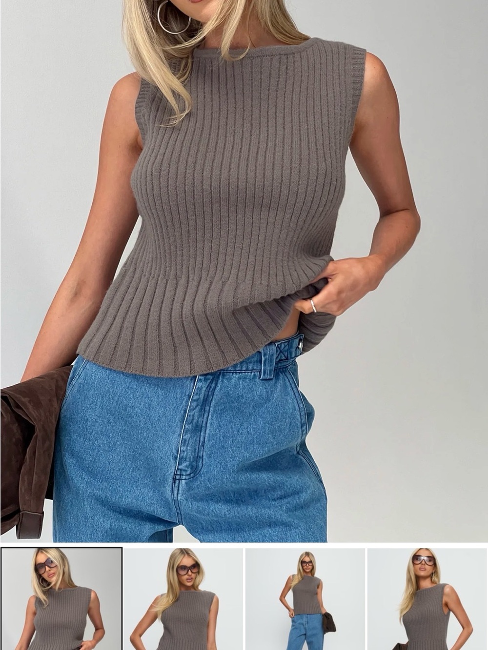 Princess Polly Peerless Ribbed Sleeveless Top Charcoal